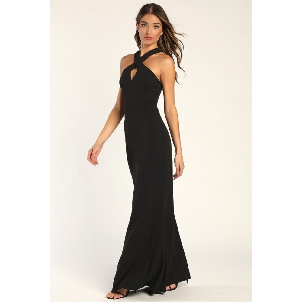 Lulus Keep You Enchanted Black Cutout Halter Mermaid Maxi Dress - Size M